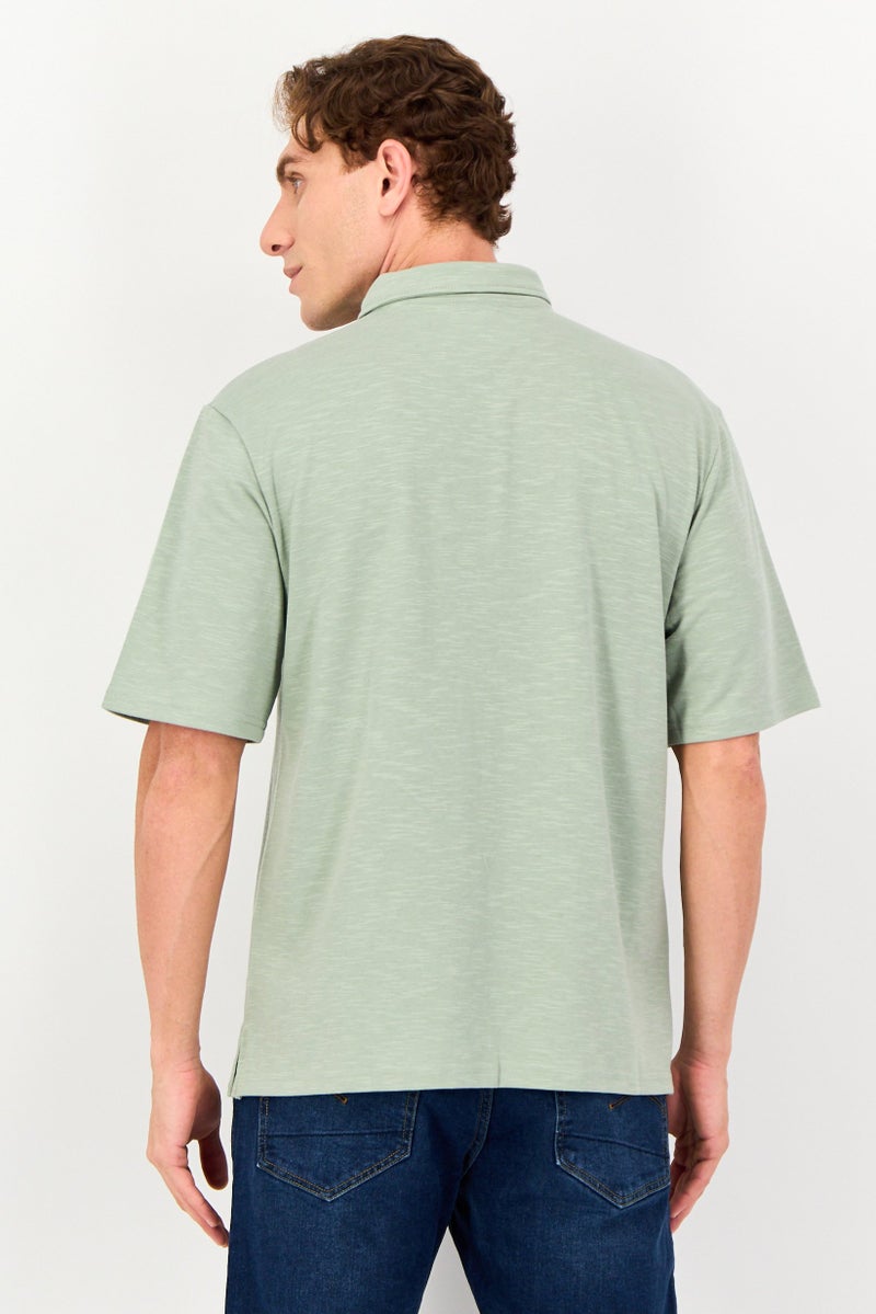 Core Elements Men Regular Fit Chambray Short Sleeves Casual Shirt, Sage Green - Image 3