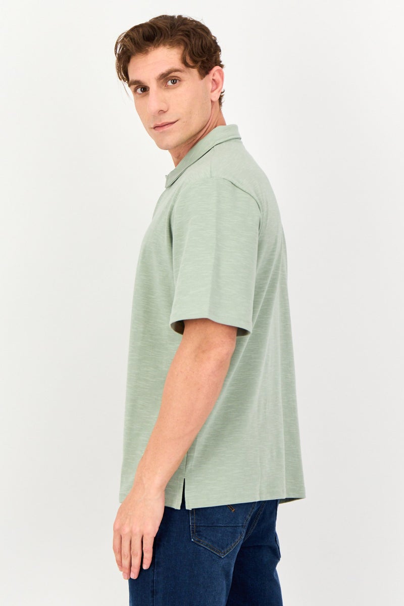 Core Elements Men Regular Fit Chambray Short Sleeves Casual Shirt, Sage Green - Image 2