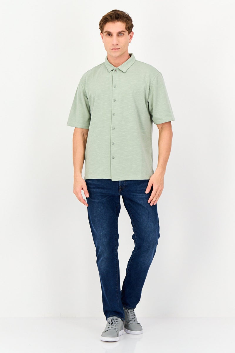 Core Elements Men Regular Fit Chambray Short Sleeves Casual Shirt, Sage Green - Image 4