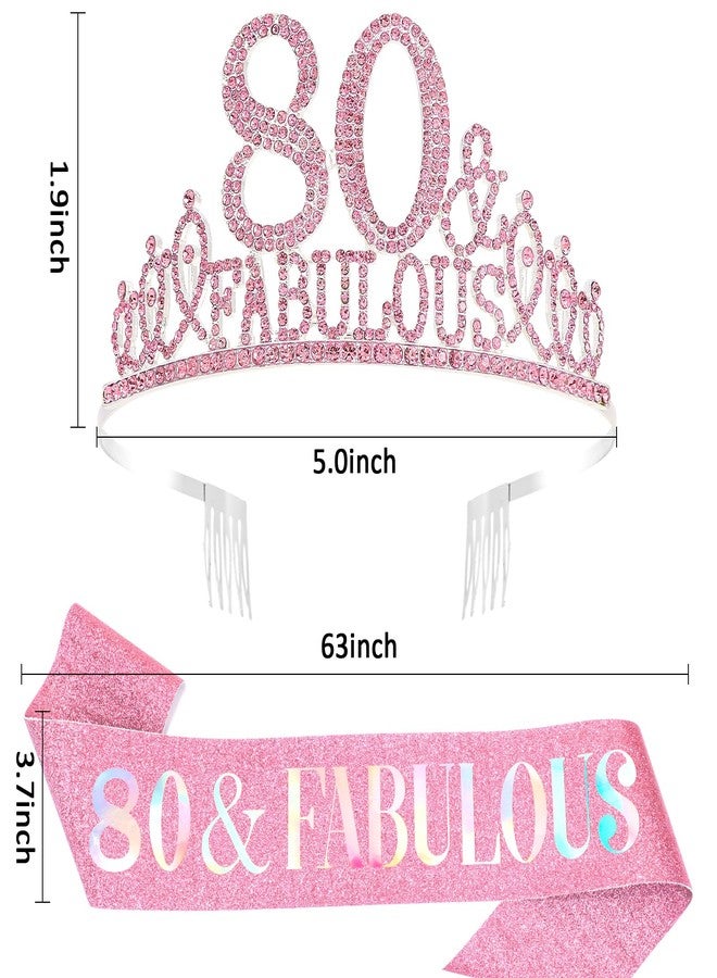 هابدو زينة عيد ميلاد هابدو الوردية للنساء بمناسبة عيد ميلادهن الثمانين، وشاح وتاج عيد الميلاد الثمانين، وزينة حفلات رائعة مع تاج ووشاح - Image 2