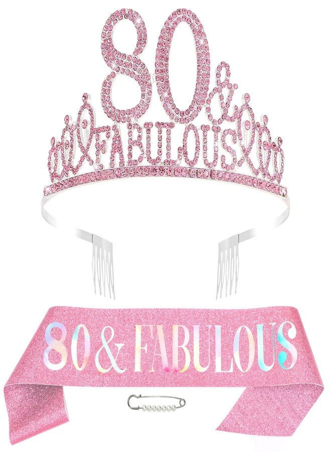 هابدو زينة عيد ميلاد هابدو الوردية للنساء بمناسبة عيد ميلادهن الثمانين، وشاح وتاج عيد الميلاد الثمانين، وزينة حفلات رائعة مع تاج ووشاح - Image 1