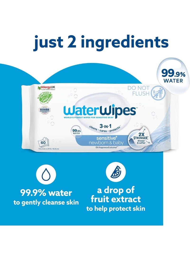 Water Wipes Original Plastic Free Baby Wipes, 720 Wet Wipes, 99.9% Water Based And Unscented For Sensitive Skin Pack of 12 - Image 5