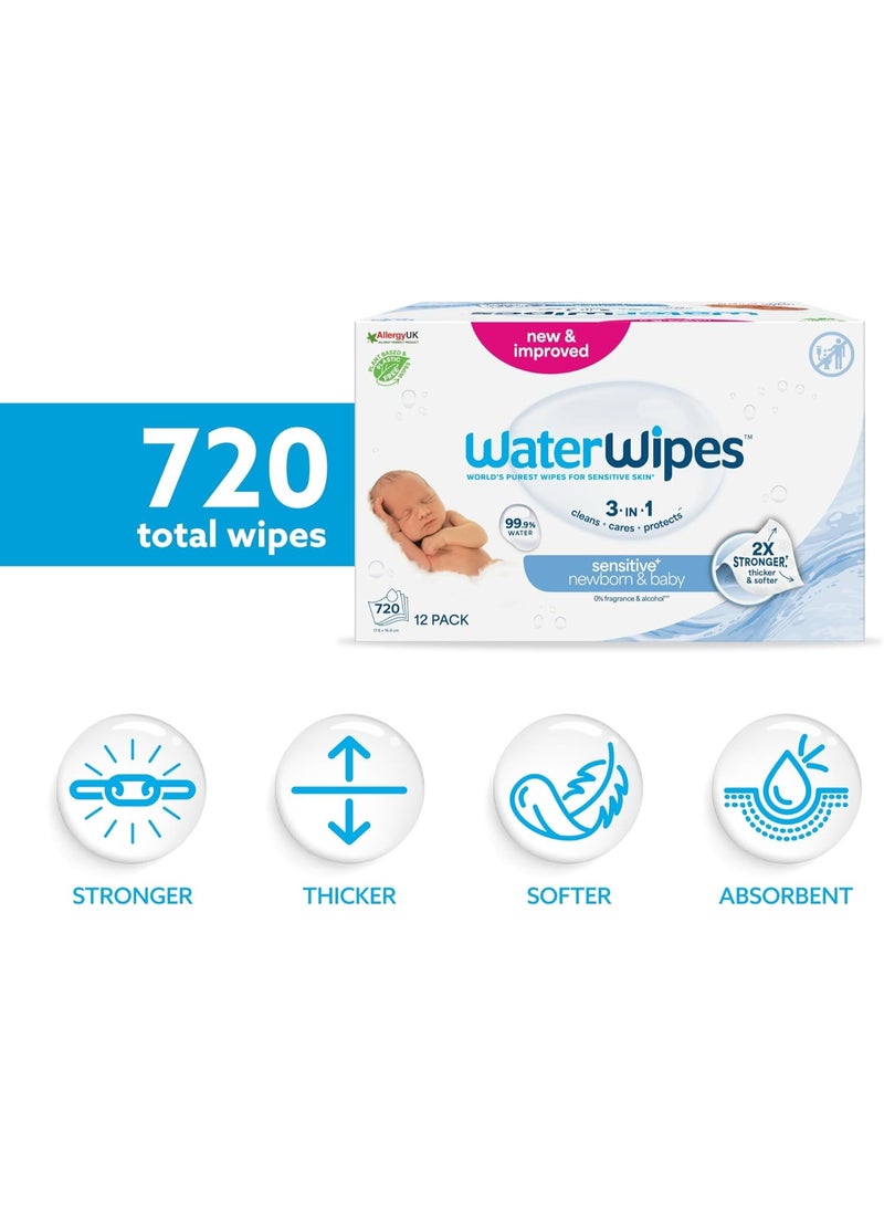 Water Wipes Original Plastic Free Baby Wipes, 720 Wet Wipes, 99.9% Water Based And Unscented For Sensitive Skin Pack of 12 - Image 4