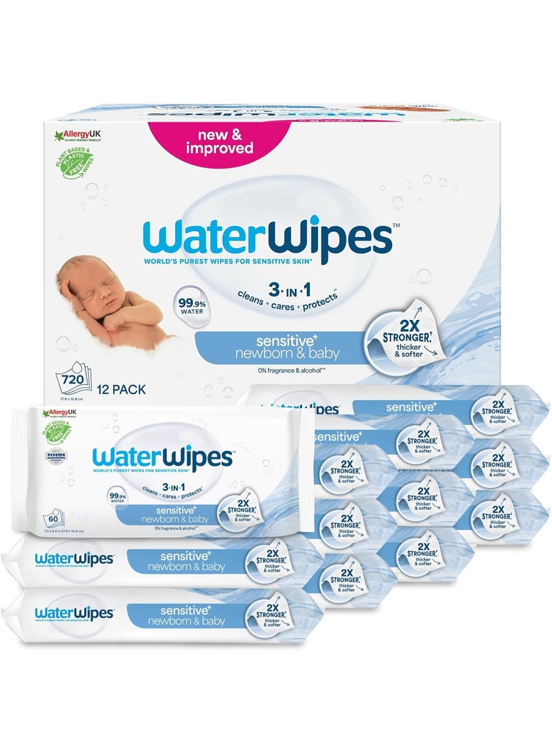Water Wipes Original Plastic Free Baby Wipes, 720 Wet Wipes, 99.9% Water Based And Unscented For Sensitive Skin Pack of 12 - Image 3