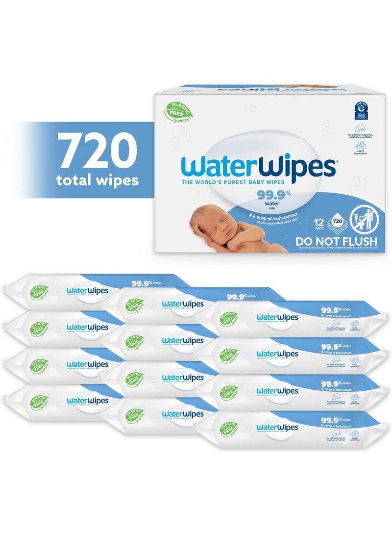 Water Wipes Original Plastic Free Baby Wipes, 720 Wet Wipes, 99.9% Water Based And Unscented For Sensitive Skin Pack of 12 - Image 2