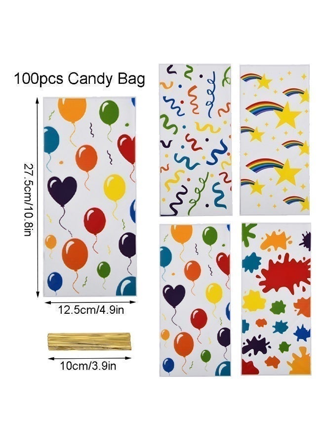 100pcs Candy Treat Bags, Party Favor Goodie Bags, Birthday Gift Goody Bags Loot Bag with Twist Ties for Cookie Chocolate Snack - Image 3