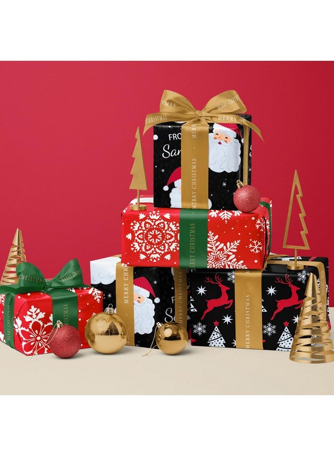 WRAPAHOLIC Christmas Wrapping Paper Roll - Mini Roll - 3 Rolls - 17 Inch X 120 Inch Per Roll - Black Jolly Santa Claus, Snowflake, Reindeer And Christmas Tree Holiday Collection - Image 4
