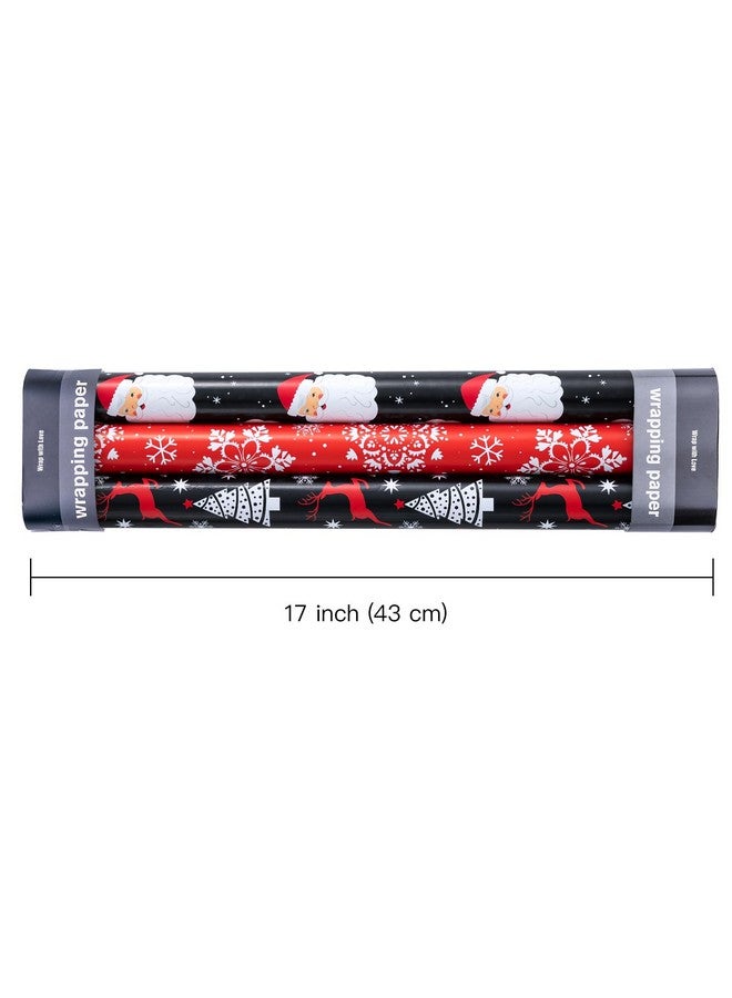 WRAPAHOLIC Christmas Wrapping Paper Roll - Mini Roll - 3 Rolls - 17 Inch X 120 Inch Per Roll - Black Jolly Santa Claus, Snowflake, Reindeer And Christmas Tree Holiday Collection - Image 3