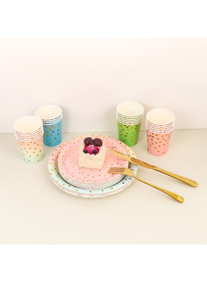 Pink Bronzing Small Dot Disposable Party Birthday Tableware Suit Paper Cup Paper Tray Paper Towel Decoration-Color:10.6inch X Paper Plate 3 - Image 3