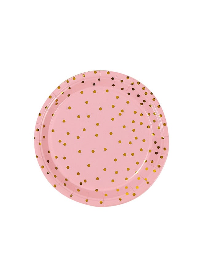 Pink Bronzing Small Dot Disposable Party Birthday Tableware Suit Paper Cup Paper Tray Paper Towel Decoration-Color:10.6inch X Paper Plate 3 - Image 1