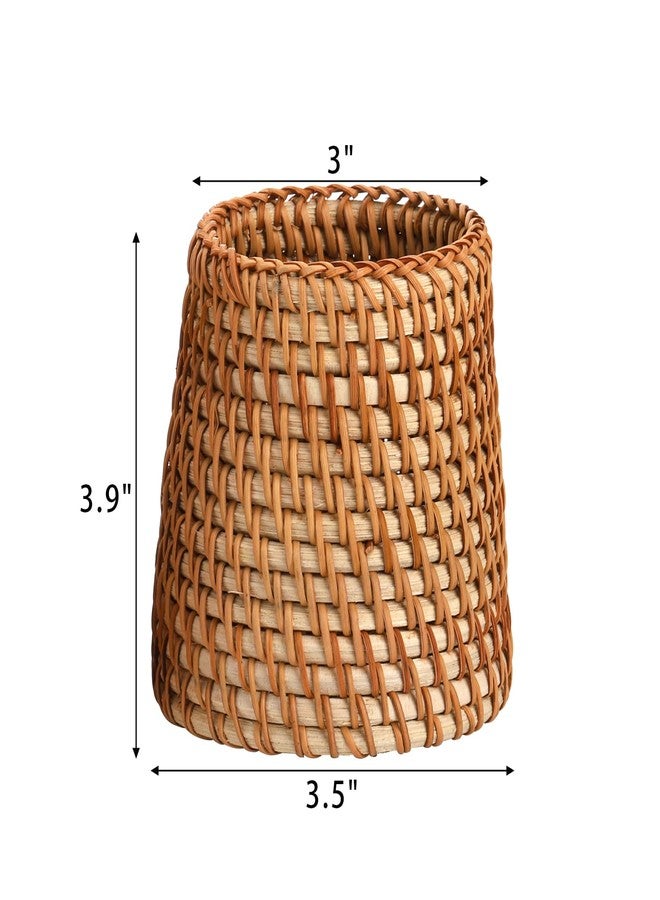 Elsjoy Set of 2 Wicker Pencil Holder, Natural Rattan Pen Cup Woven Makeup Brush Holder, Rustic Utensil Caddy Wicker Pen Organizer for Home Decor, Office, Kitchen - Image 2