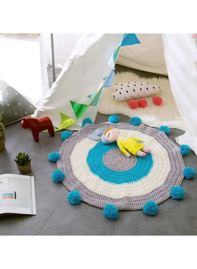 Handmade Round Carpet Kids Game Play Mat Striped Knitted Floor Round Carpet Round Ball Hand-Woven Rug Living Room Floor for Living Room Wall  - Image 3