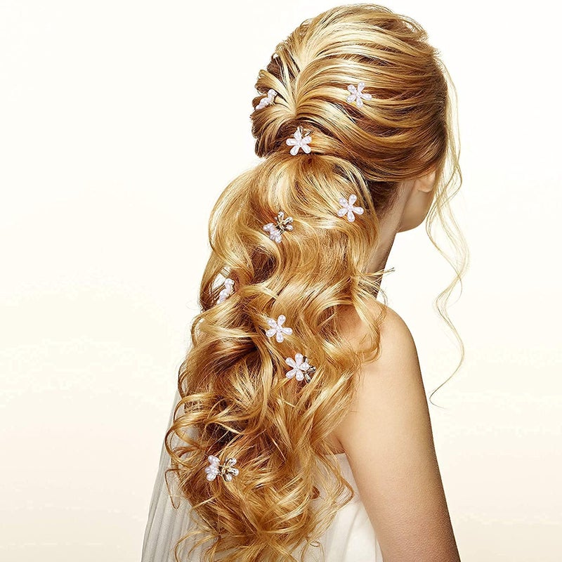 Hoc 10 Pcs White Double Side Pearl Korean Style Mini Claw Clips Daisy Flower Design Small Clutcher Barrettes Hair Accessories For Women And Girls - Image 2