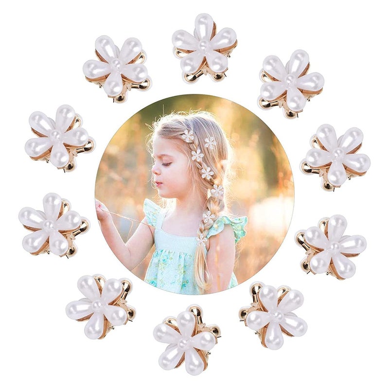 Hoc 10 Pcs White Double Side Pearl Korean Style Mini Claw Clips Daisy Flower Design Small Clutcher Barrettes Hair Accessories For Women And Girls - Image 3