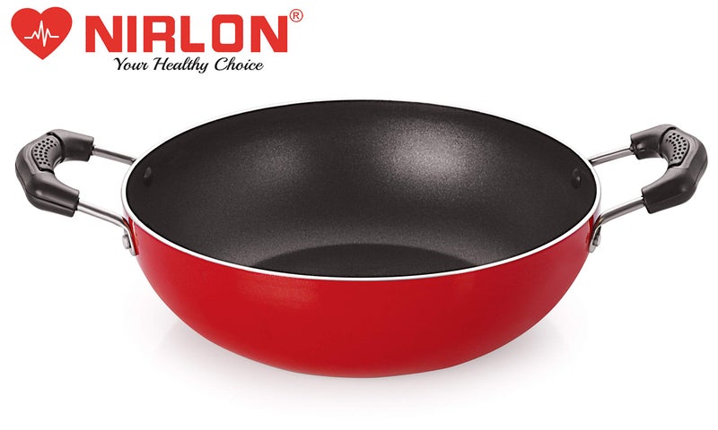 Nirlon Cooking Non-Stick Gas Stove Compatible Bottom deep Fry kadhai 18.5cm - 1.2 LTR[3_mm_KD10] (Aluminium, Red) - Image 3