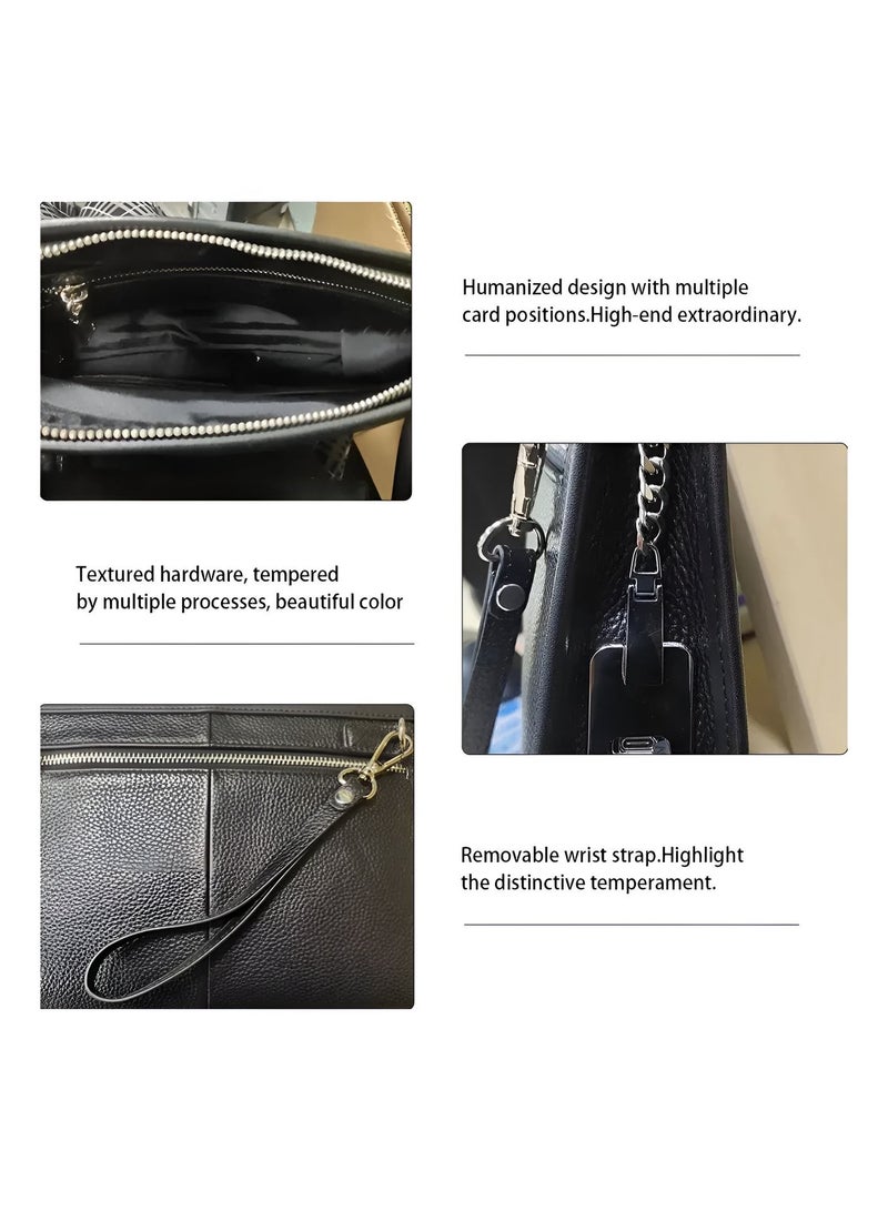 Wtech Leather Fingerprint Lock Bag for Men And Women Hand Bag Male Long Money Wallets Mobile Phone Pouch Smart Lock System Clutch Bag - Black - Image 4