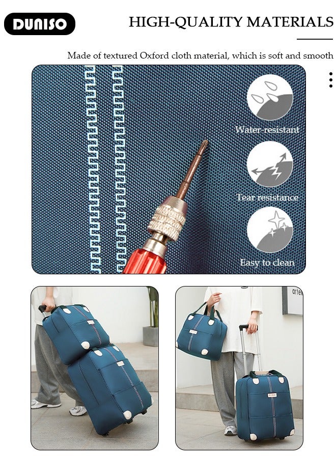 DUNISO Expandable Carry-on Luggage Set, Lightweight Pull Rod Bag,Carry On Suitcase with Wheels,Men's and Women's Carrying Fabric Duffel Bag,Large Capacity Wear-resistant Oxford Fabric Travel Luggage Set for Unisex Travel,2 Piece Set(Tote and Trolley Suitcase) - Image 2