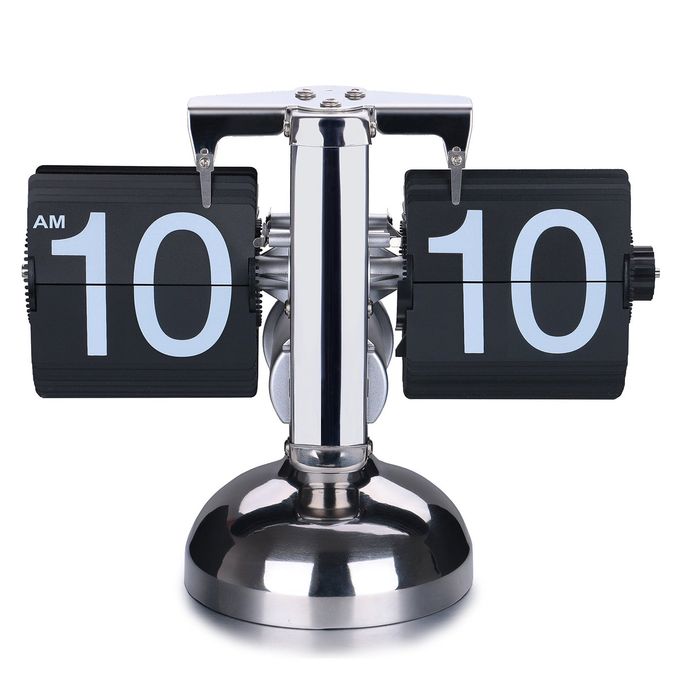 WoneNice Retro Digital Flip Down Clock Battery Powered Internal Gear Operated Clock for Home Office Dcor Black