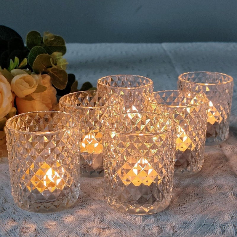 Woho 12Pcs Clear Votive Candle Holders Tealight Candle Holder for Home Decor Glass Tea Lights Candle Holder for Birthday Holiday Table