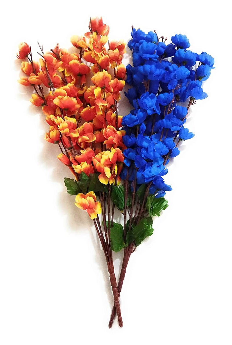 VRCT Artificial Blossoms Flower Bunch (7stick Orange Blue 2piece) - Image 1