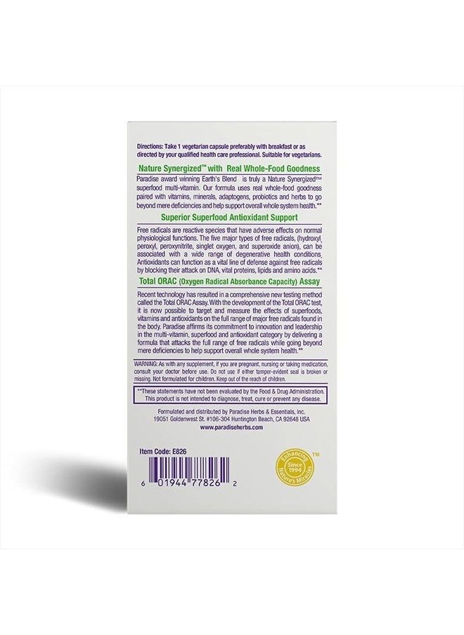 Earth's Blend, ORAC Energy Greens, Multivitamin, Contains No Iron, Contains Vitamins A,B,C,D,K2, 60 Vegetarian Capsules