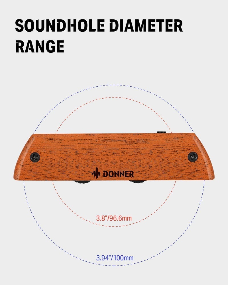 Donner Acoustic Guitar Pickup, Guitar Pickups Passive Mahogany Soundhole Pickup with Humbucker Volume Tone Control, Fits 3.8” to 3.94” Soundhole Diameter - Image 2