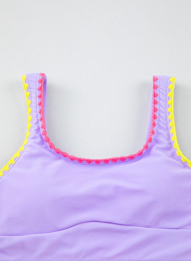 blibean Tween Girl Swimsuits Little Kids Girls Summer Swim Bathing Suits Teen Fashion Two Piece Bikini Boho Hawaii Swimwear Beach Sets Traje BaÃ±o NiÃ±as Size 6-7 Year Old Purple - Image 5