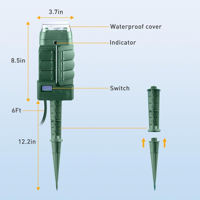 Brightown Outdoor Stake Timer Waterproof 24 Hour Mechanical Power Strip Timer with 6 Outlets3 180 Rotatable 6ft Extension Cord Yard Stake Timer for Outdoor Christmas Lights Heavy Duty UL Listed - Image 4