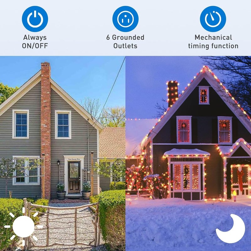 Brightown Outdoor Stake Timer Waterproof 24 Hour Mechanical Power Strip Timer with 6 Outlets3 180 Rotatable 6ft Extension Cord Yard Stake Timer for Outdoor Christmas Lights Heavy Duty UL Listed - Image 5