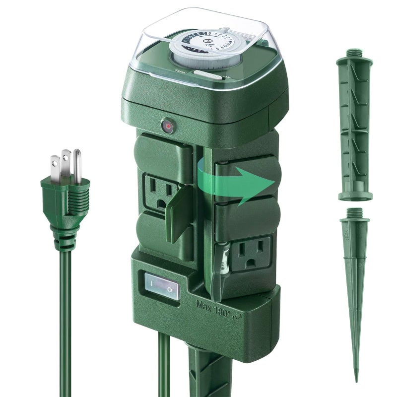 Brightown Outdoor Stake Timer Waterproof 24 Hour Mechanical Power Strip Timer with 6 Outlets3 180 Rotatable 6ft Extension Cord Yard Stake Timer for Outdoor Christmas Lights Heavy Duty UL Listed - Image 1