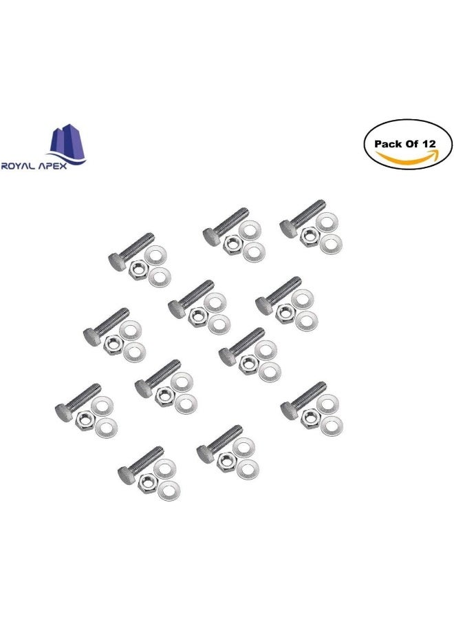 Royal Apex 12 Pcs Hex Head Screw Bolts Nuts And Washers Fully Thread Gi Plain Finish Bolt Set. 6 20Mm - Image 3