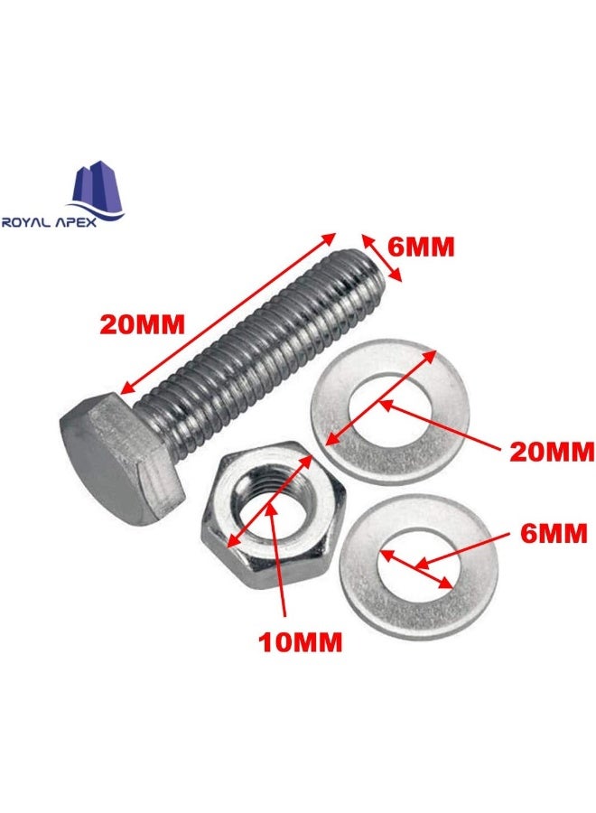 Royal Apex 12 Pcs Hex Head Screw Bolts Nuts And Washers Fully Thread Gi Plain Finish Bolt Set. 6 20Mm - Image 2