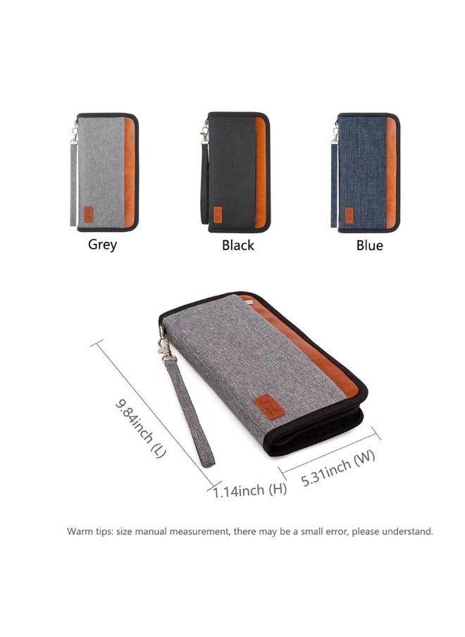 Generic Passport Holder Wallet, Large Capacity Family Travel Passport Bag, with ID Holder Zipper Closure, Removable Wristband RFID Blocking (Grey)  - Image 5