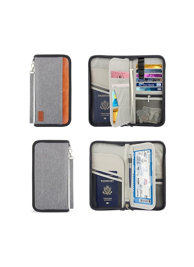 Generic - Passport Holder Wallet, Large Capacity Family Travel Passport Bag, with ID Holder Zipper Closure, Removable Wristband RFID Blocking (Grey) - Image 1
