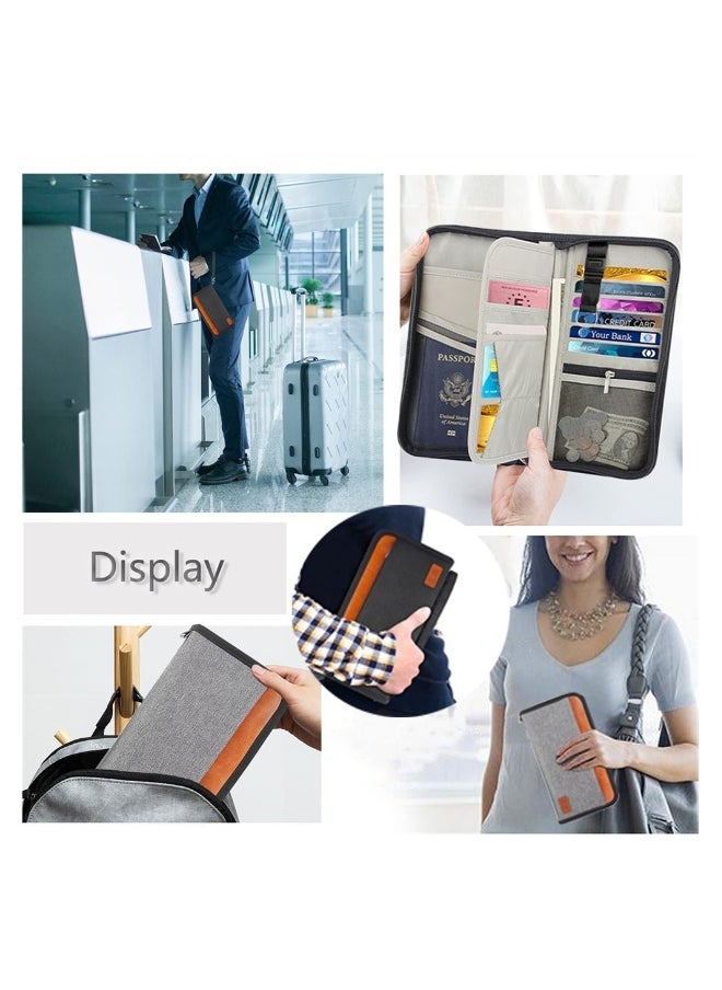 Generic - Passport Holder Wallet, Large Capacity Family Travel Passport Bag, with ID Holder Zipper Closure, Removable Wristband RFID Blocking (Grey) - Image 1