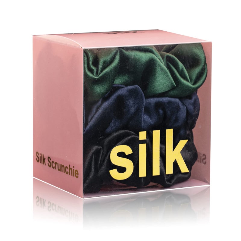 Silk Scrunchies for Hair 100 Mulberry Silk Hair Ties 3 PackBlack Navy Blue Emerald
