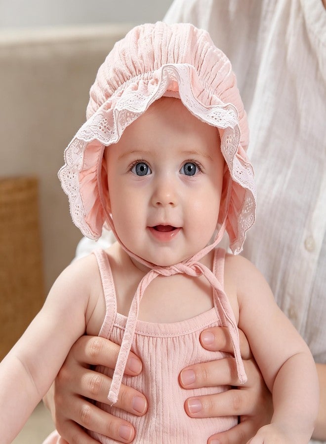 CaySep Baby Girl Boy Lace Cotton Bonnet – Soft Warm Cap Breathable Eyelet Beanie Sun Protection Hat for Newborn Infant Toddler Pink - Image 5