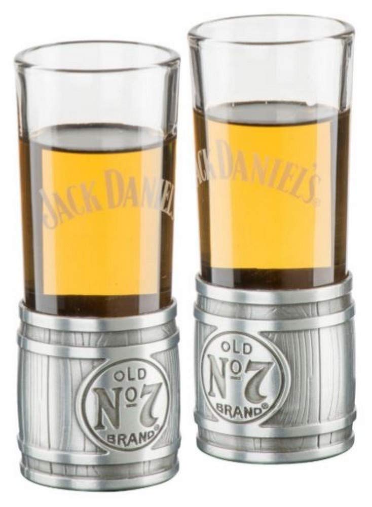 Jack Daniel's Metal Barrel Shooter Set (2) Glass/Metal Shot Glass Whiskey Bar