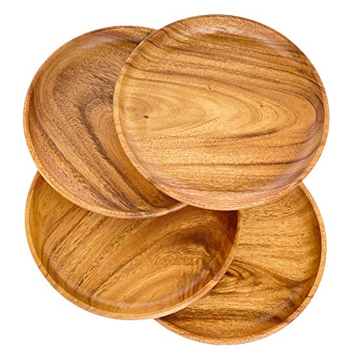 WRIGHTMART Acacia Wooden Plates – Set of 4, 10” Round Dinner Plates, Rustic Handcrafted Tableware for Charcuterie, BBQ, Farmhouse Dining, or Gift - Image 1