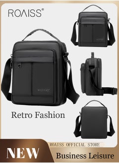 roaiss Men's Casual PU Leather Crossbody Bag Vertical Type Square Type Shoulder Bag Men Zipper Buckle PU Leather Messenger Bag Crossbody Shoulder Bag Vintage Handle Bags  - Image 2