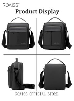 roaiss Men's Casual PU Leather Crossbody Bag Vertical Type Square Type Shoulder Bag Men Zipper Buckle PU Leather Messenger Bag Crossbody Shoulder Bag Vintage Handle Bags  - Image 5