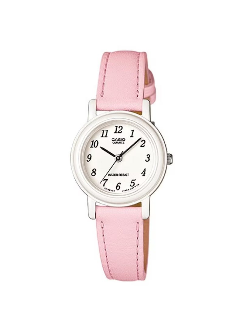 CASIO Analog Women’s Watch LQ‑139L‑4B1DF, 31.2mm White Dial, Resin Case & Genuine Pink Leather Band, Water Resistant