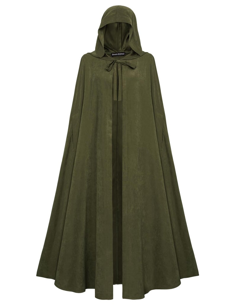 Scarlet Darkness Women Renaissance Hooded Cape Medieval Cloak Hobbit Halloween Costume Olive Green - Image 1