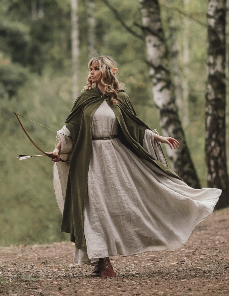 Scarlet Darkness Women Renaissance Hooded Cape Medieval Cloak Hobbit Halloween Costume Olive Green - Image 2