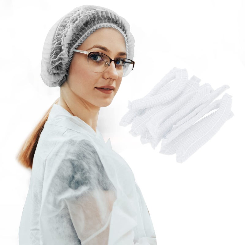 Wecolor 100 Pack 21 Disposable Nonwoven Bouffant Caps Hair Net for Hospital Salon Spa Catering and DustFree Workspace White