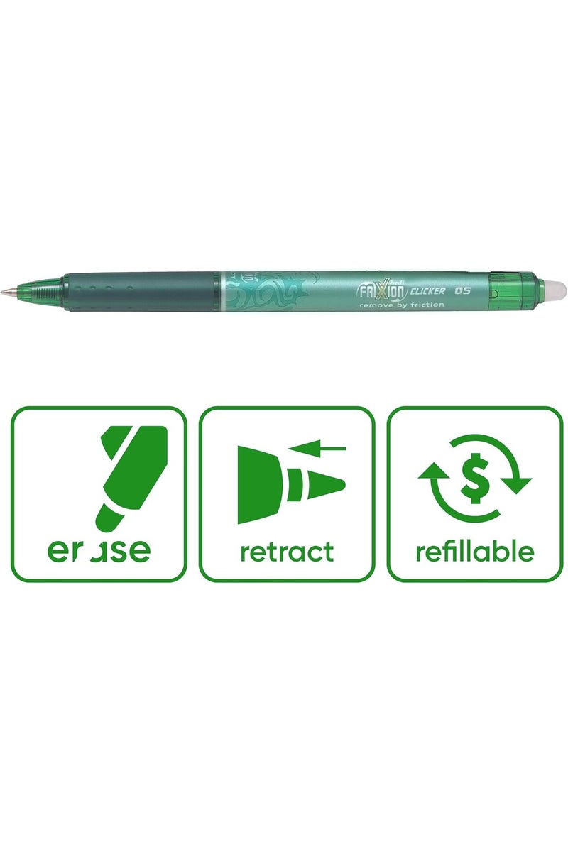 PILOT Frixion Clicker Roller Ball Pen, 0.5 mm Tip Size, Green - Image 2