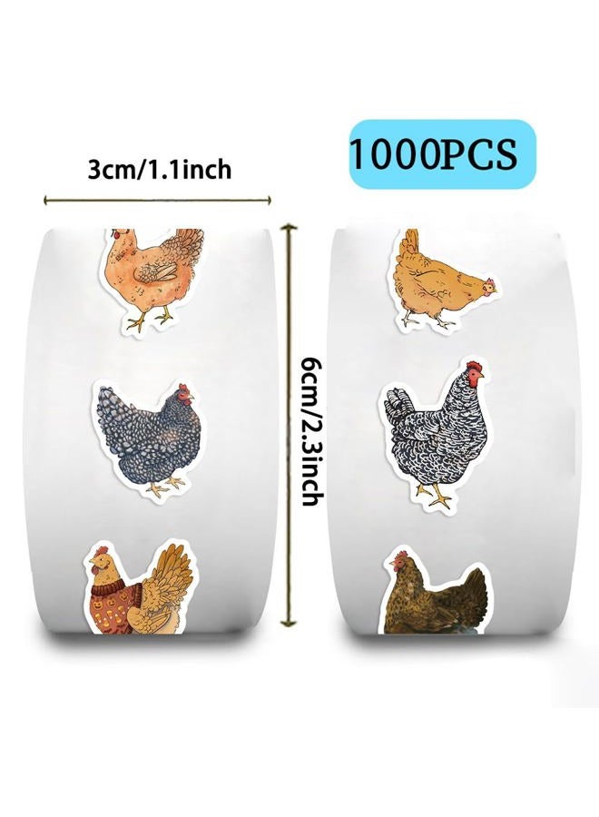 KOPTOP 1000PCS Chicken Stickers Roll for Kids, 2 Rolls 10 Styles Cute Hen and Farm Stickers, Waterproof Vinyl Decals for Water Bottles Laptops Scrapbooking Party Favors Classroom Rewards - Image 2