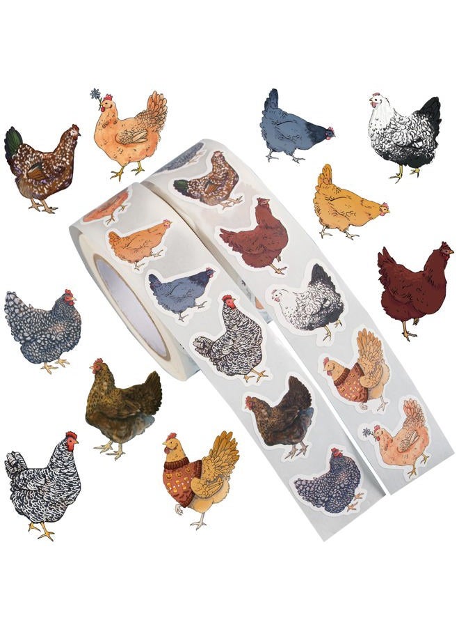 KOPTOP 1000PCS Chicken Stickers Roll for Kids, 2 Rolls 10 Styles Cute Hen and Farm Stickers, Waterproof Vinyl Decals for Water Bottles Laptops Scrapbooking Party Favors Classroom Rewards - Image 1
