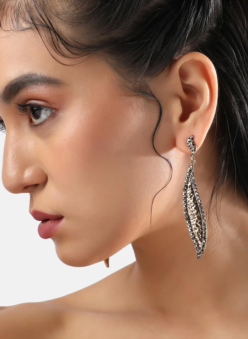 سوهي أقراط متدلية على شكل معين مزخرف - ذهبي معدني