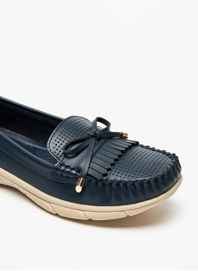 لو كونفورت Womens Perforated Loafers With Bow Detail